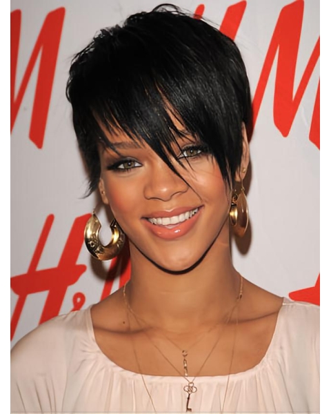 Black Lace Front Cropped Rihanna Wigs