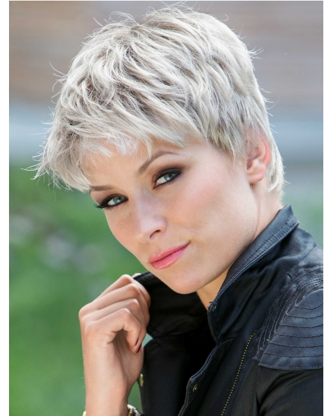 Discount Lace Front Cropped Synthetic Grey Wigs