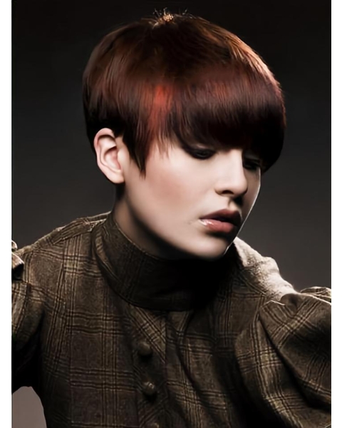 Stylish Auburn Boycuts Straight Short Wigs