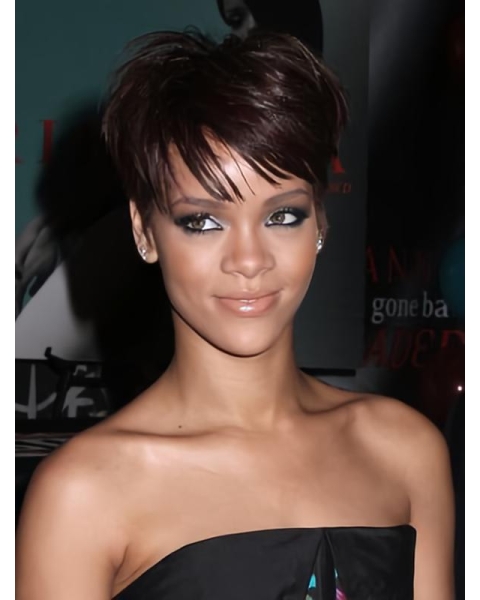 Impressive Auburn Straight Cropped Rihanna Wigs