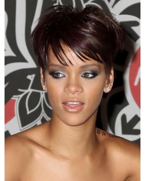 Impressive Auburn Straight Cropped Rihanna Wigs