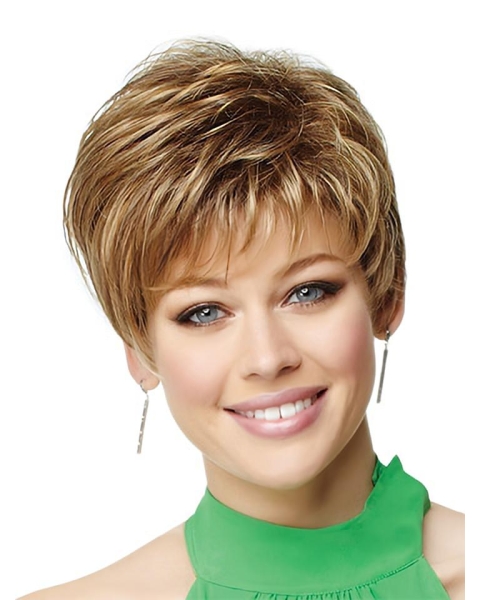 Pleasing Monofilament Boycuts Blonde Short Wigs