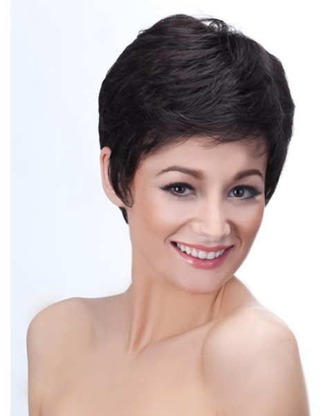 Black Straight Synthetic Radiant Short Wigs