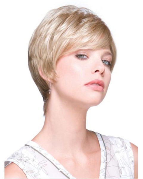 Blonde Monofilament Synthetic Mature Short Wigs