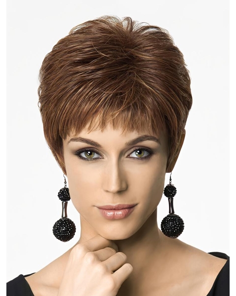 Soft Auburn Straight Cropped Synthetic Wigs