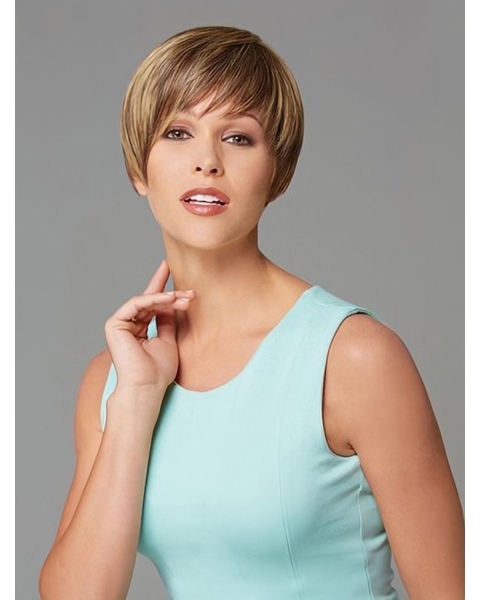 Traditiona Blonde Straight Cropped Synthetic Wigs