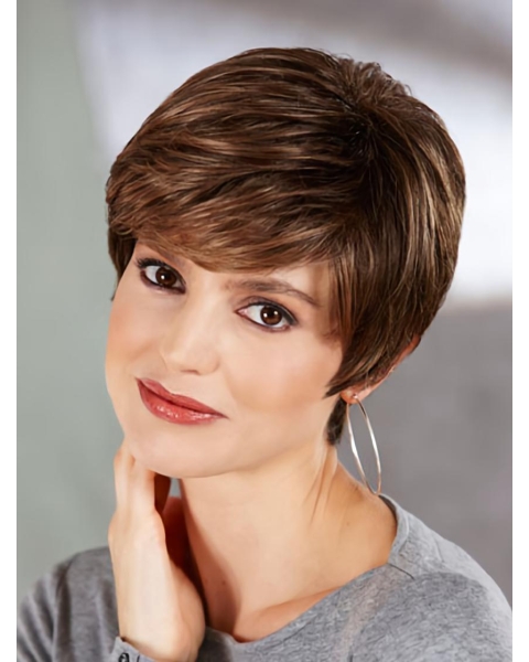 Brown No-fuss Boycuts Straight Short Wigs