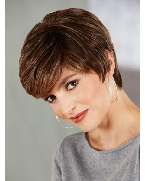 Brown No-fuss Boycuts Straight Short Wigs