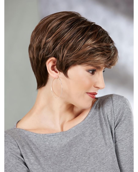 Brown No-fuss Boycuts Straight Short Wigs