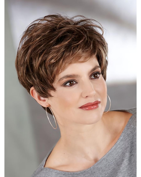 Brown No-fuss Boycuts Straight Short Wigs