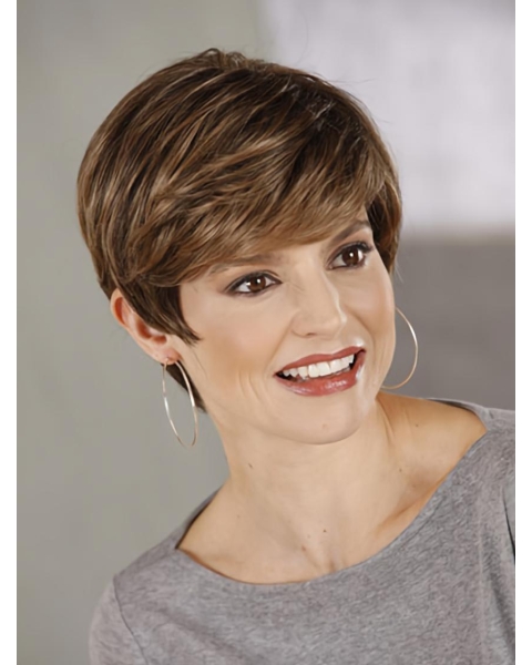 Brown No-fuss Boycuts Straight Short Wigs