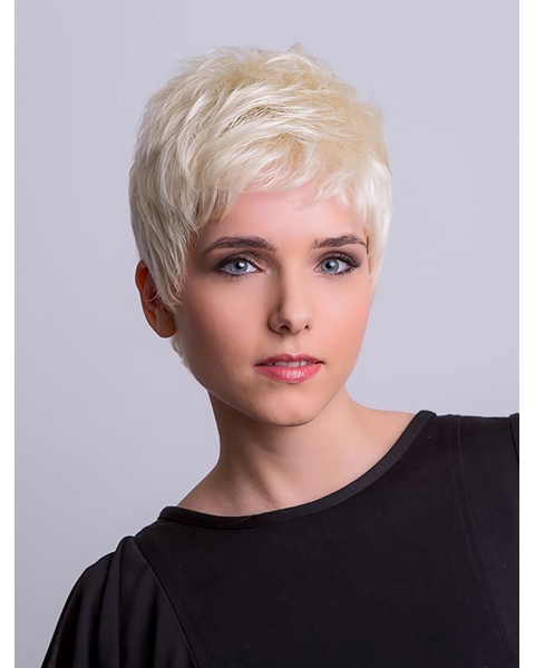 Straight Platinum Blonde Boycuts 3" Monofilament Synthetic Short Wigs