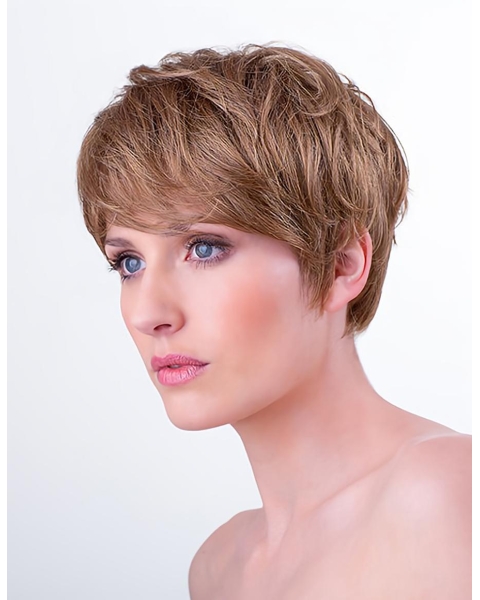 Straight Auburn Boycuts 6" Monofilament Synthetic Short Hairstyles