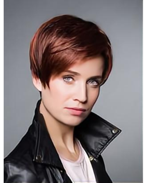 Monofilament 6" Straight Synthetic Cropped Auburn Boycuts Wigs For Cancer Patients