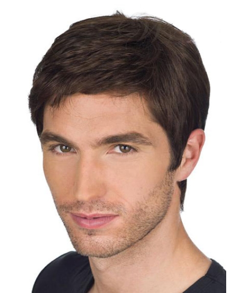 Brown Straight Remy Human Hair No-fuss Men Wigs