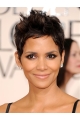 Straight Black Lace Front Cropped Boycuts Halle Berry Wigs