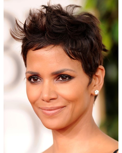 Straight Black Lace Front Cropped Boycuts Halle Berry Wigs