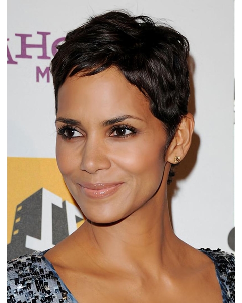 Straight Black Full Lace Cropped Boycuts Halle Berry Wigs