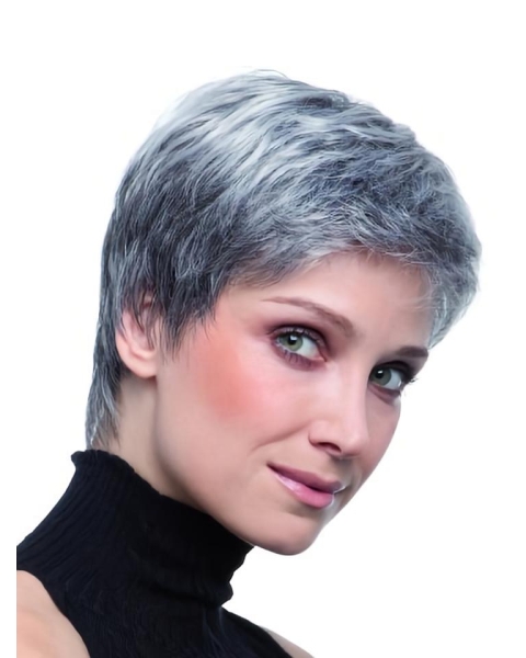 Comfortable Lace Front Cropped Synthetic Grey Wigs