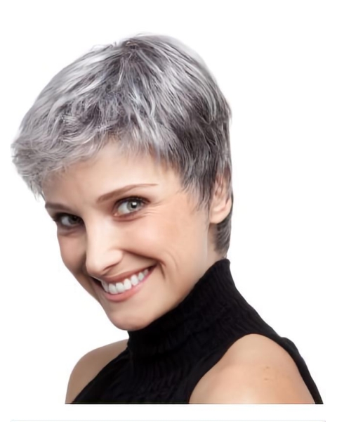 Comfortable Lace Front Cropped Synthetic Grey Wigs