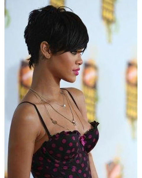 Black Straight Cropped Rihanna Wigs