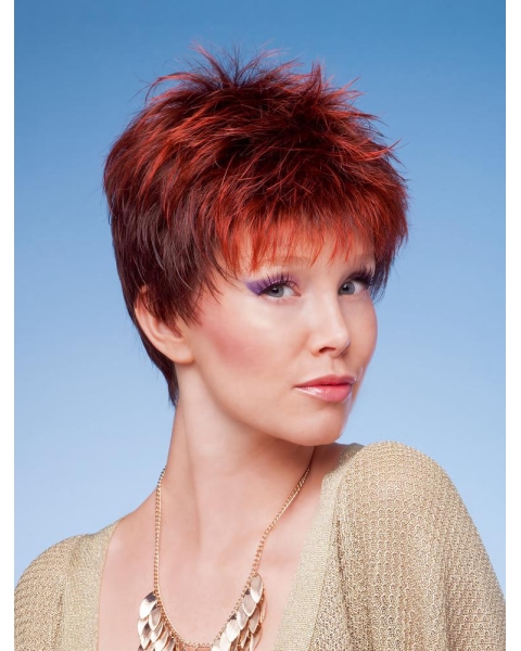 Red Convenient Boycuts Straight Short Wigs