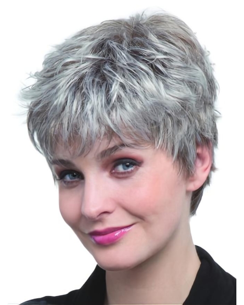 Fabulous Straight Cropped Synthetic Grey Wigs