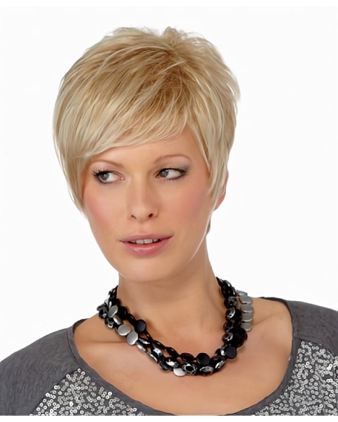 Straight Blonde Synthetic Faddish Short Wigs