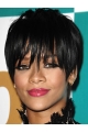 Comfortable Black Straight Cropped Rihanna Wigs