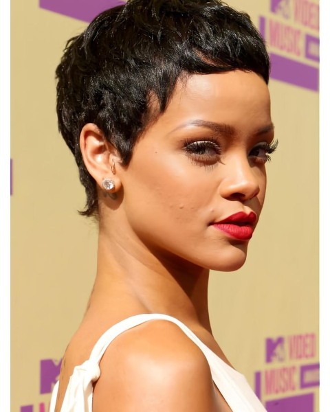 Discount Black Straight Cropped Rihanna Wigs