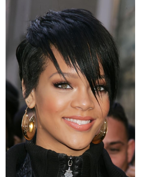 Traditiona Black Lace Front Cropped Rihanna Wigs