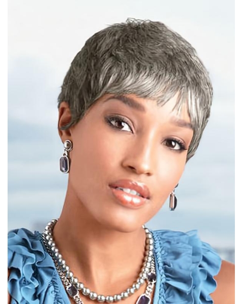 Exquisite Straight Cropped Synthetic Grey Wigs