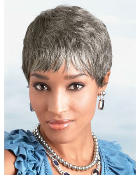 Exquisite Straight Cropped Synthetic Grey Wigs