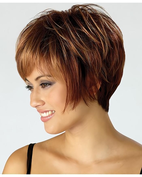 Brown Mature Boycuts Straight Short Wigs