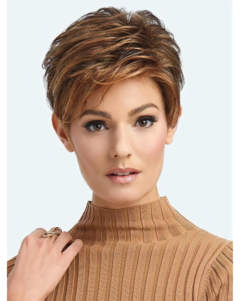 Cropped Exquisite Brown Synthetic Boycuts Lace Front Wigs