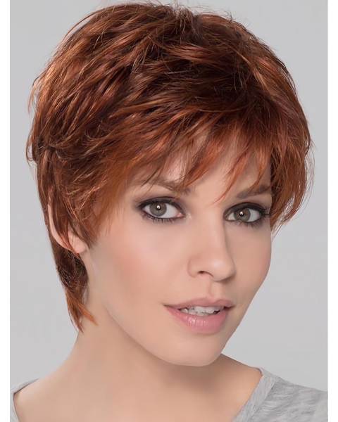 Synthetic Perfect Cropped Auburn Wavy Monofilament Wigs