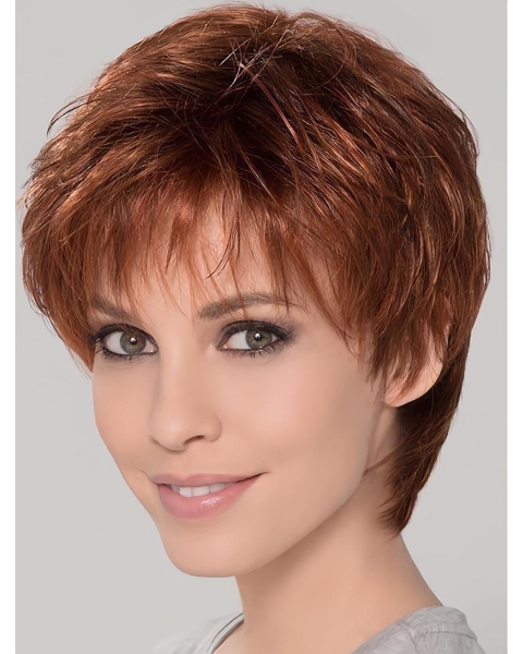 Synthetic Perfect Cropped Auburn Wavy Monofilament Wigs