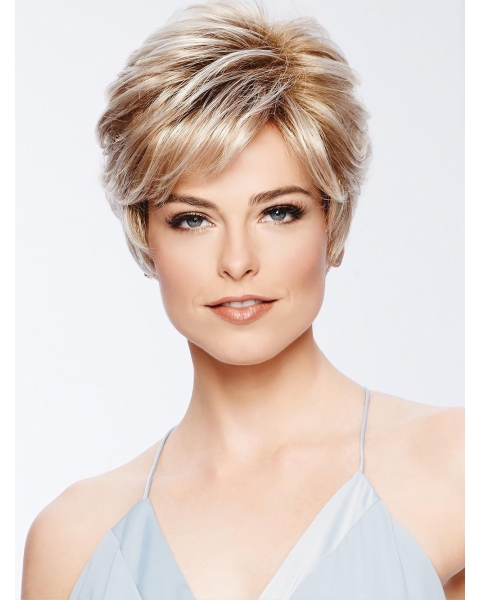 Cropped Boycuts Blonde Wavy Synthetic Wigs