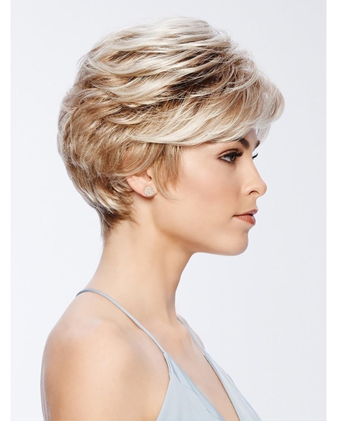 Cropped Boycuts Blonde Wavy Synthetic Wigs