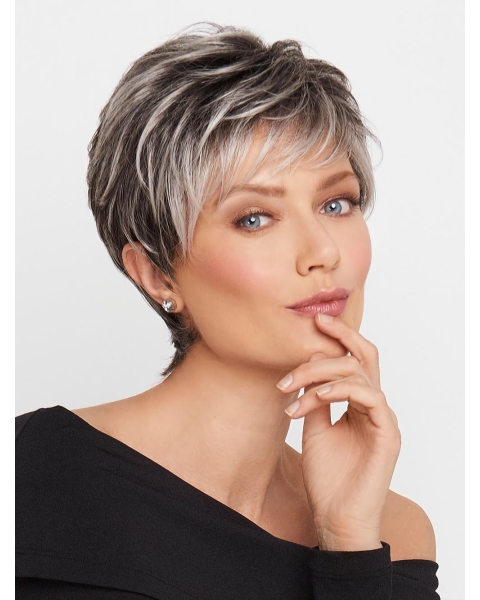 Grey 5" Wavy Monofilament Grey High Quality Synthetic Wigs