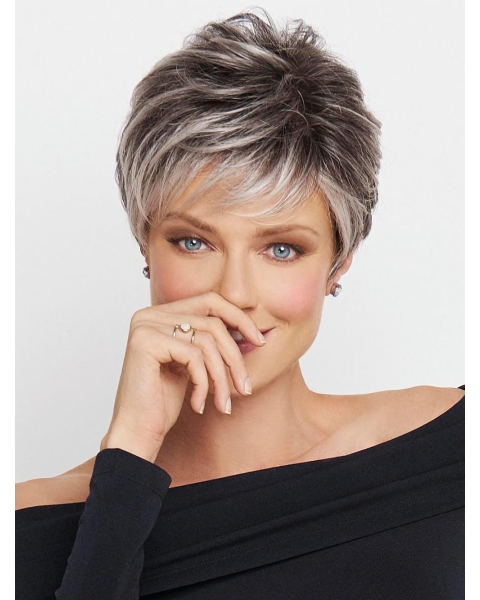 Grey 5" Wavy Monofilament Grey High Quality Synthetic Wigs