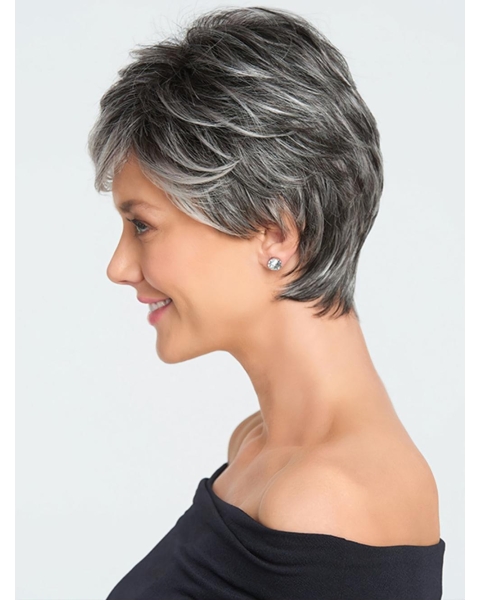 Grey 5" Wavy Monofilament Grey High Quality Synthetic Wigs