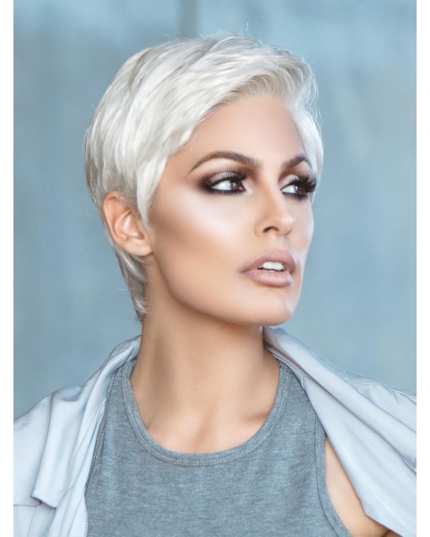 Cropped White Boycuts Synthetic Trendy 100% Hand Tied Synthetic Wigs