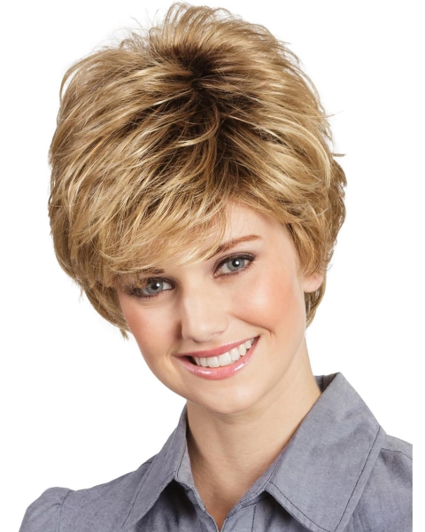 Short Wavy Capless Blonde Boycuts 8" Wigs For Women