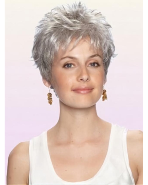 Durable Wavy Cropped Synthetic Grey Wigs