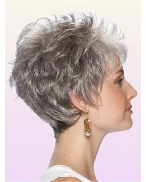 Durable Wavy Cropped Synthetic Grey Wigs