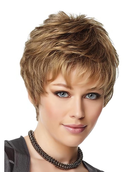 Brown Stylish Boycuts Wavy Short Wigs