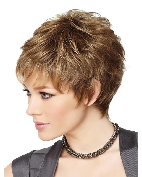 Brown Stylish Boycuts Wavy Short Wigs