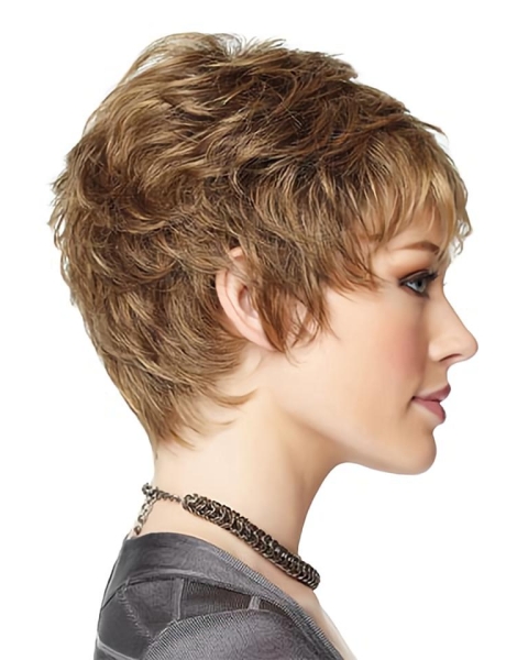 Brown Stylish Boycuts Wavy Short Wigs