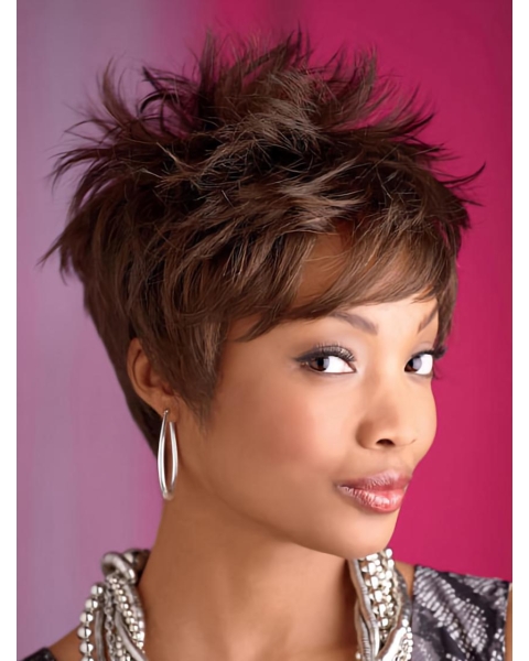 Fabulous Brown Wavy Cropped African American Wigs